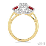 4.65 MM Round Shape Ruby and 3/4 ctw Past, Present and Future Round Cut Diamond Precious Ring in 14K Yellow and White Gold