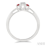2.15 MM Round Cut Ruby and 1/6 ctw Past, Present and Future Round Cut Diamond Precious Ring in 14K White Gold