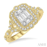 5/8 ctw Intricate lattice Baguette and Round Cut Diamond Ring in 14K Yellow and White gold