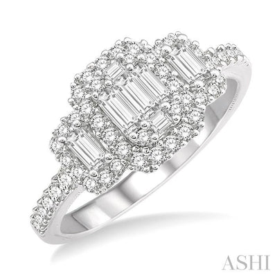 3 Stone Halo Fusion Diamond Engagement Ring