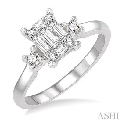 Emerald Shape Fusion Diamond Engagement Ring