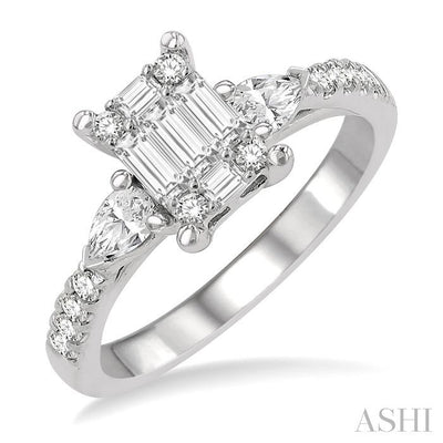 Emerald Shape Fusion Diamond Engagement Ring