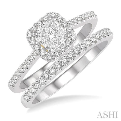 Cushion Shape Halo Lovebright Diamond Wedding Set