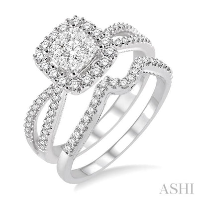 Cushion Shape Halo Lovebright Diamond Wedding Set