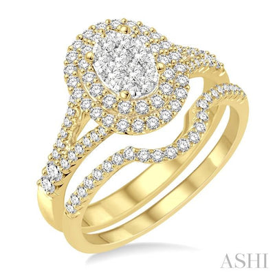 Oval Shape Halo Lovebright Diamond Wedding Set
