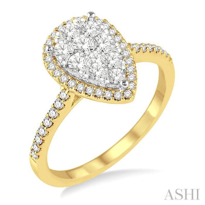 Pear Shape Halo Lovebright Essential Diamond Engagement Ring