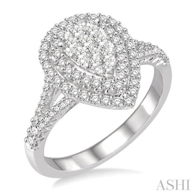 Pear Shape Halo Lovebright Diamond Engagement Ring