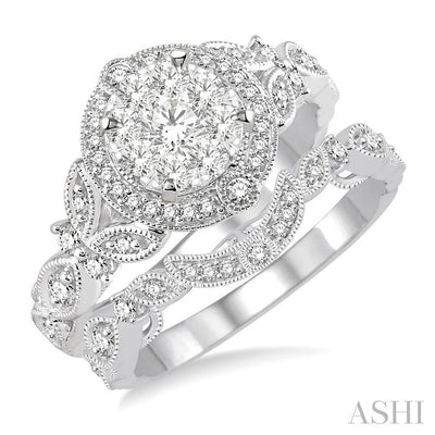 Round Shape Halo Lovebright Diamond Wedding Set