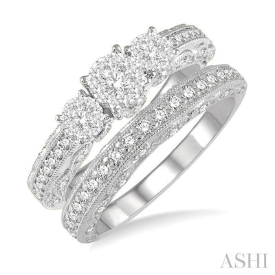 Round Shape Past Present & Future Lovebright Diamond Wedding Set