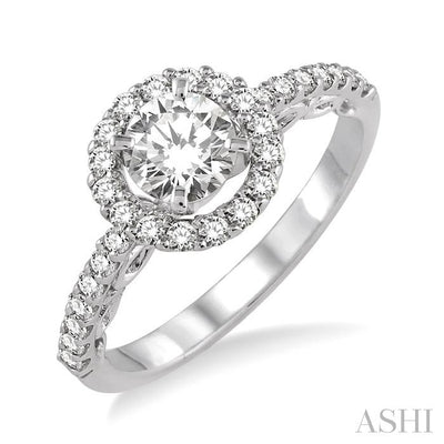 Round Shape Semi-Mount Halo Diamond Engagement Ring