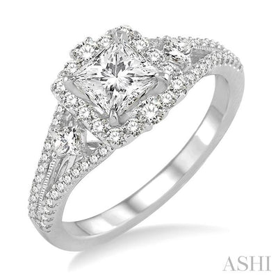 Princess Shape Halo Diamond Engagement Ring