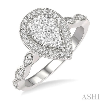 Pear Shape Halo Lovebright Diamond Engagement Ring
