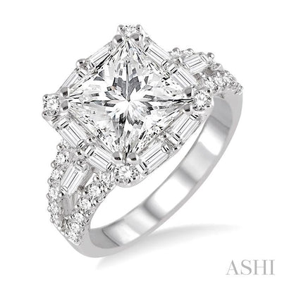 Princess Shape Semi-Mount Halo Diamond Engagement Ring