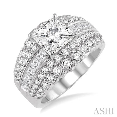 Princess Shape Semi-Mount Diamond Engagement Ring