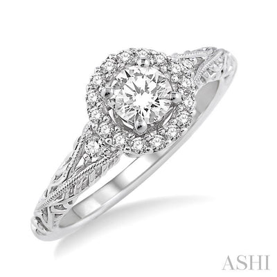 Round Shape Halo Diamond Engagement Ring