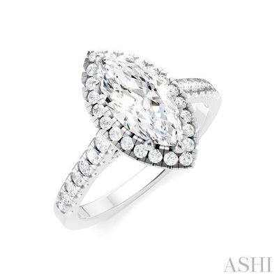 Marquise Shape Semi-Mount Halo Diamond Engagement Ring