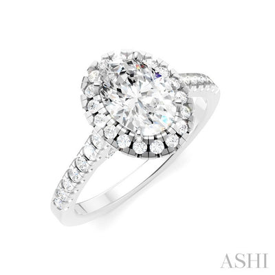 Oval Shape Semi-Mount Halo Diamond Engagement Ring