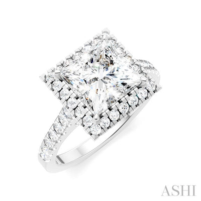 Princess Shape Semi-Mount Halo Diamond Engagement Ring