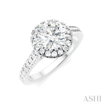 Round Shape Semi-Mount Halo Diamond Engagement Ring