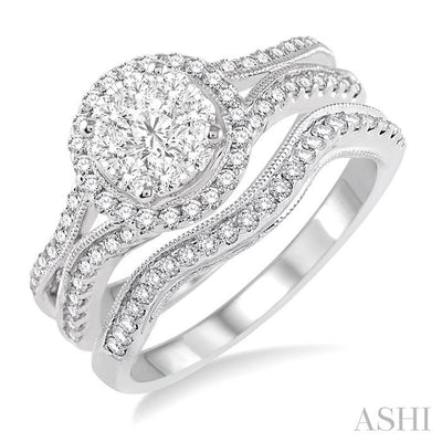 Round Shape Halo Lovebright Diamond Wedding Set