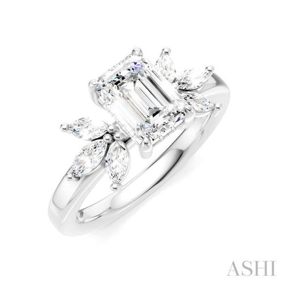 Emerald Shape Semi-Mount Diamond Engagement Ring