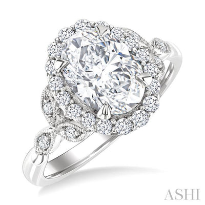 Oval Shape Semi-Mount Halo Diamond Engagement Ring