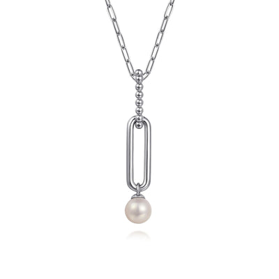 Bujukan Sterling Silver Pearl Paperclip Necklace