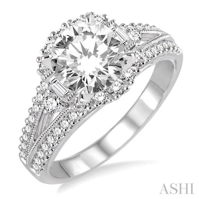 Round Shape Semi-Mount Halo Diamond Engagement Ring