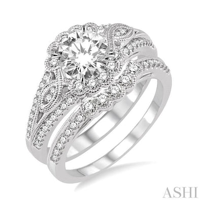 Round Shape Diamond Flower Wedding Set
