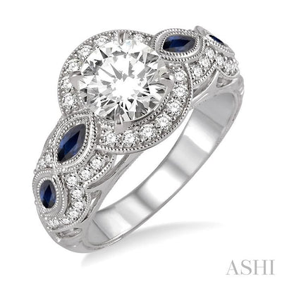 Round Shape Semi-Mount Gemstone & Diamond Engagement Ring