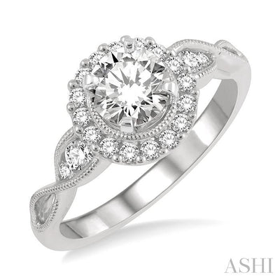Round Shape Semi-Mount Halo Diamond Engagement Ring