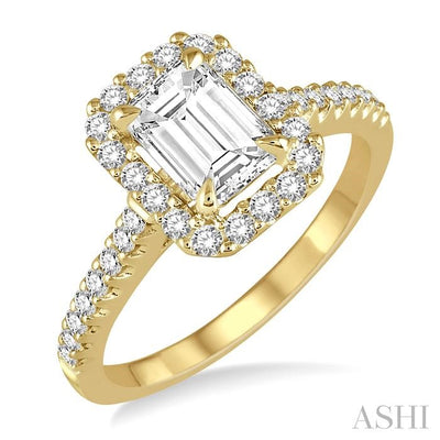 Emerald Shape Semi-Mount Halo Diamond Engagement Ring
