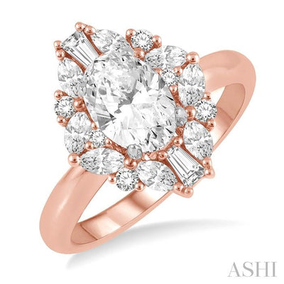 Oval Shape Semi-Mount Halo Diamond Engagement Ring