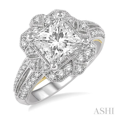 Princess Shape Semi-Mount Diamond Engagement Ring