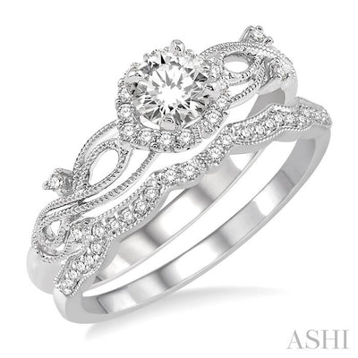 Round Shape Halo Diamond Wedding Set