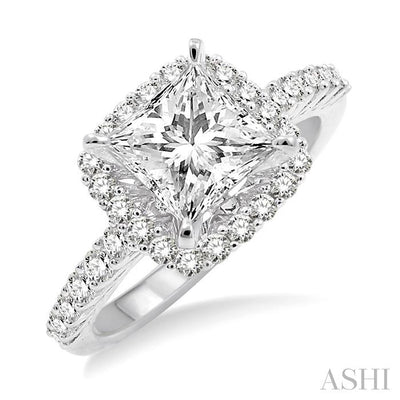 Princess Shape Semi-Mount Halo Diamond Engagement Ring