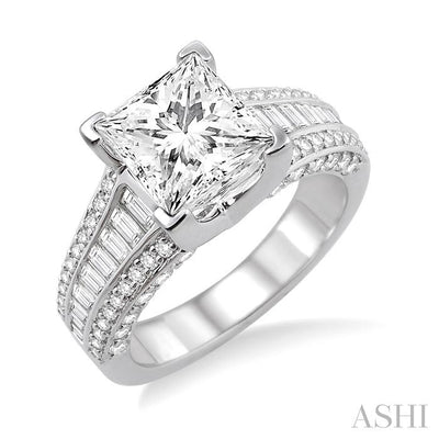 Princess Shape Semi-Mount Diamond Engagement Ring