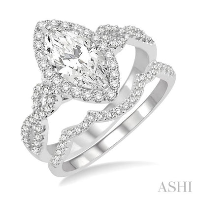 Marquise Shape Halo Diamond Wedding Set