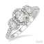 Oval Shape Past Present & Future Semi-Mount Halo Diamond Engagement Ring