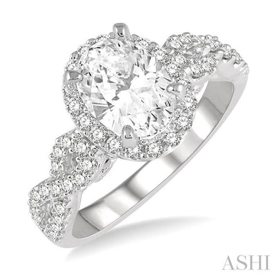 Oval Shape Semi-Mount Halo Diamond Engagement Ring