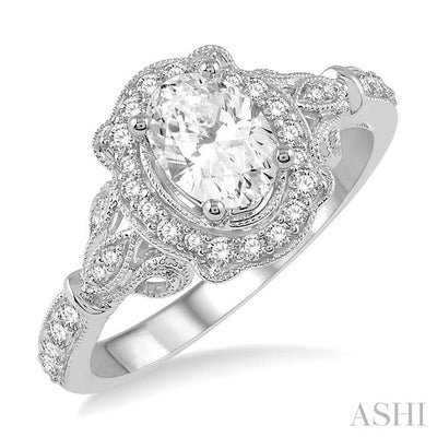 Oval Shape Semi-Mount Halo Diamond Engagement Ring