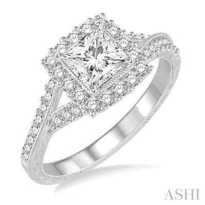 Princess Shape Semi-Mount Halo Diamond Engagement Ring