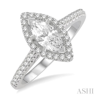 Marquise Shape Semi-Mount Halo Diamond Engagement Ring