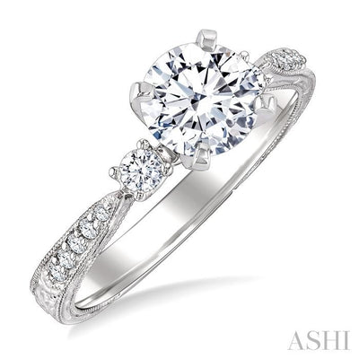Round Shape Past Present & Future Semi-Mount Diamond Engagement Ring