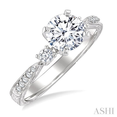 Round Shape Past Present & Future Semi-Mount Diamond Engagement Ring