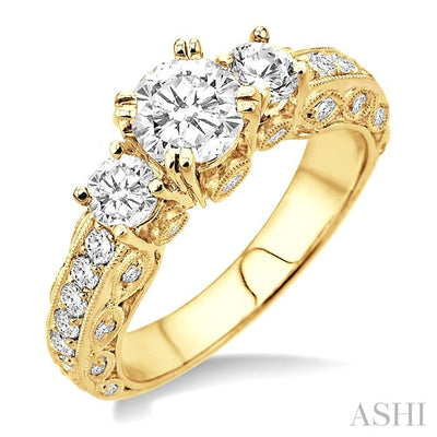 Round Shape Past Present & Future Semi-Mount Diamond Engagement Ring