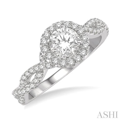 Round Shape Semi-Mount Halo Diamond Engagement Ring