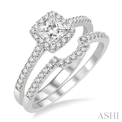 Princess Shape Halo Diamond Wedding Set