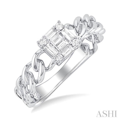 Princess Shape Curb & Cuban Fusion Diamond Fashion Ring