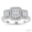 Emerald Shape Past Present & Future Halo Fusion Diamond Engagement Ring